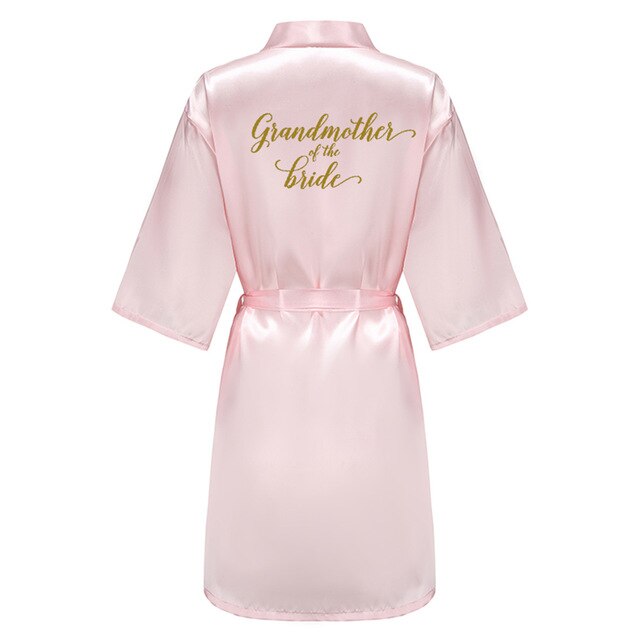 wedding party bridesmaid maid of honor robe with gold writing letter women lady pink satin bathrobe kimono s-4xl