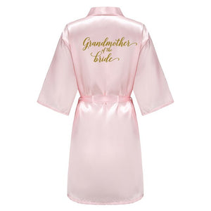 wedding party bridesmaid maid of honor robe with gold writing letter women lady pink satin bathrobe kimono s-4xl