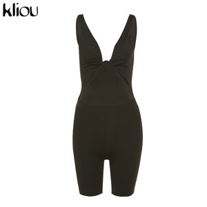 body shots - nude bodysuit casual solid elastic skinny rompers women 2021 sleeveless backless active playsuits workout summer biker shorts playsuit