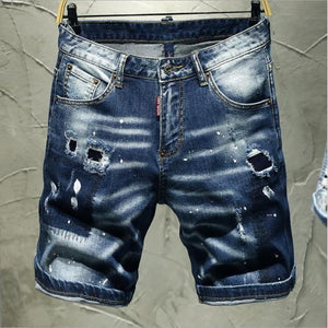 xclusive men’s - blue shorts jeans holes denim shorts paint casual streetwear jeasn shorts high quality men slim fit stretch jeans 38