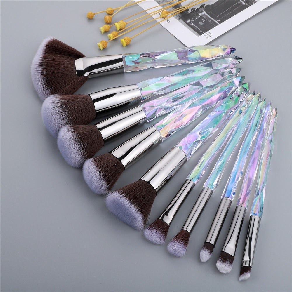 og pretty - crystal makeup brushes powder foundation eyeshadow eyebrow cosmetics for face fan make up brush set brochas maquillaje