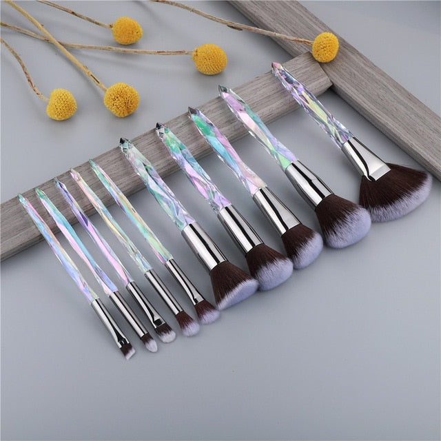 og pretty - crystal makeup brushes powder foundation eyeshadow eyebrow cosmetics for face fan make up brush set brochas maquillaje fan 10pcs whbr