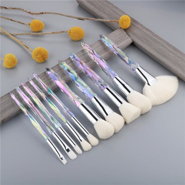 og pretty - crystal makeup brushes powder foundation eyeshadow eyebrow cosmetics for face fan make up brush set brochas maquillaje fan 10pcs  whwh