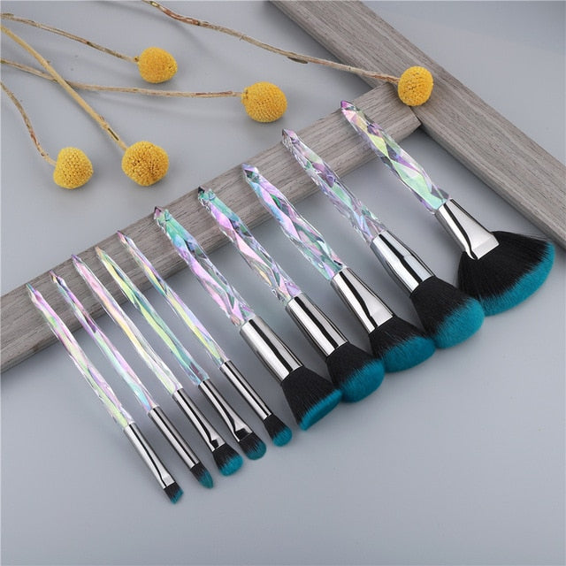 og pretty - crystal makeup brushes powder foundation eyeshadow eyebrow cosmetics for face fan make up brush set brochas maquillaje fan 10pcs  whgr