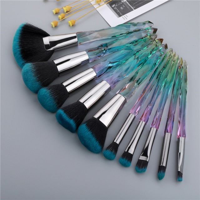 og pretty - crystal makeup brushes powder foundation eyeshadow eyebrow cosmetics for face fan make up brush set brochas maquillaje fan 10pcs grgr