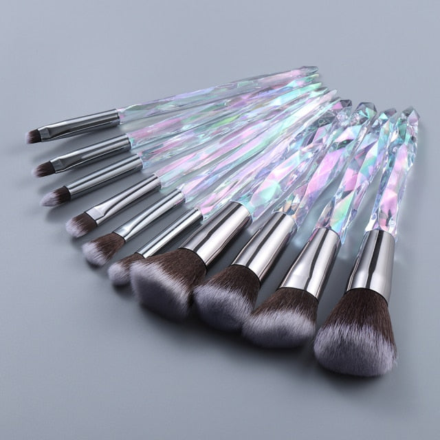 og pretty - crystal makeup brushes powder foundation eyeshadow eyebrow cosmetics for face fan make up brush set brochas maquillaje 10pcs whbr