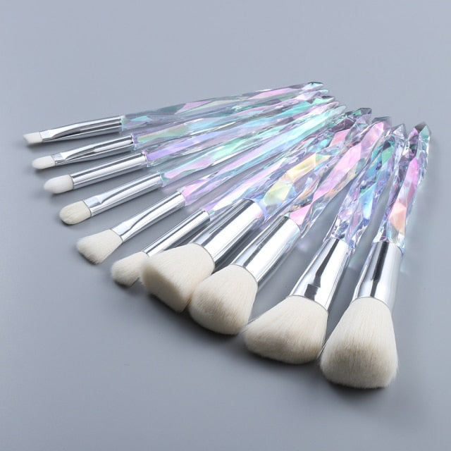 og pretty - crystal makeup brushes powder foundation eyeshadow eyebrow cosmetics for face fan make up brush set brochas maquillaje 10pcs whwh