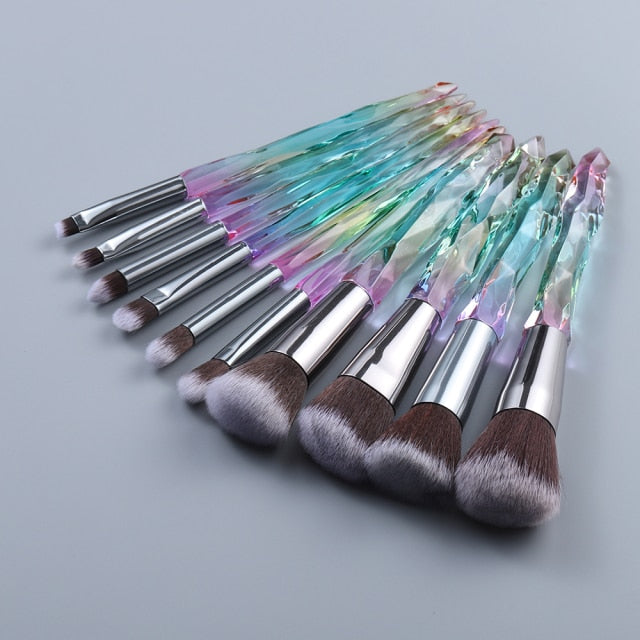 og pretty - crystal makeup brushes powder foundation eyeshadow eyebrow cosmetics for face fan make up brush set brochas maquillaje 10pcs grbr