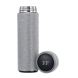 royalty smart bottles - temp display diamond thermos bottle water cup/bottle stainless steel silver a 500ml