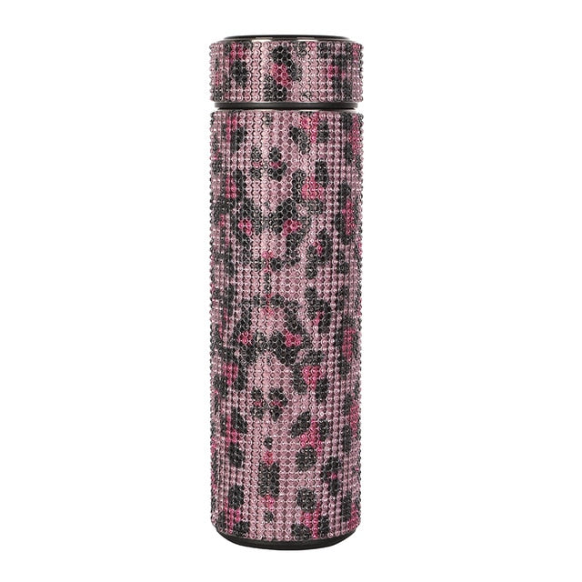 royalty smart bottles - temp display diamond thermos bottle water cup/bottle stainless steel leopard a 500ml