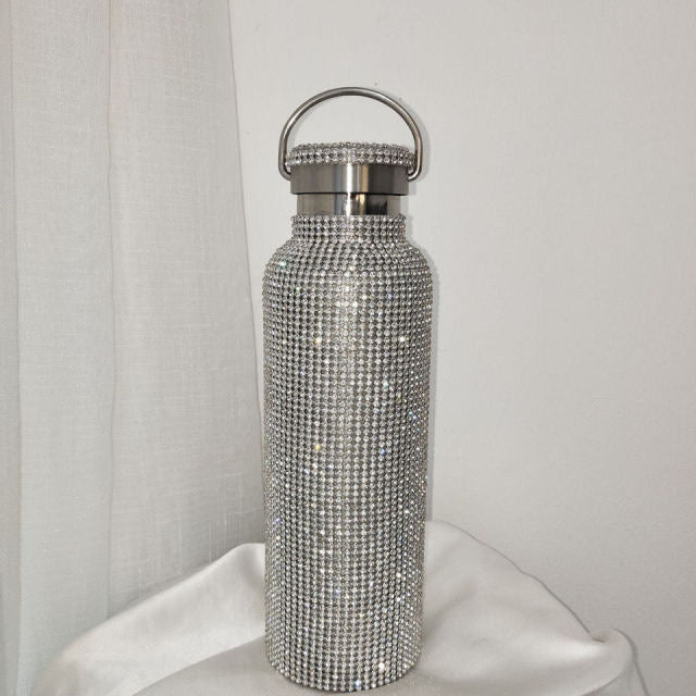 royalty smart bottles - temp display diamond thermos bottle water cup/bottle stainless steel silver b 350ml