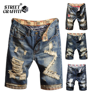 xclusive mens - spring summer men's denim shorts men's clothing beach ripped jeans denim cotton short casual business social men shorts