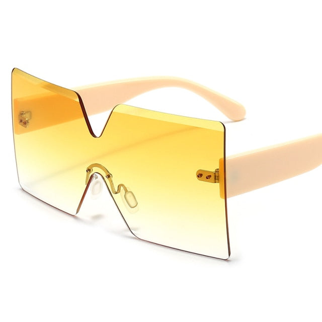 oversized square rimless sunglasses women brand designer flat top big sun glasses female one piece travel gafa de sol