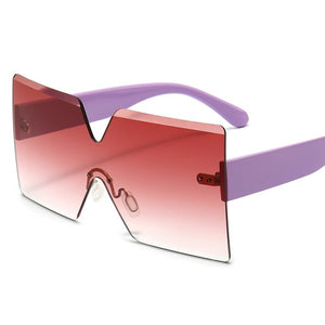 oversized square rimless sunglasses women brand designer flat top big sun glasses female one piece travel gafa de sol