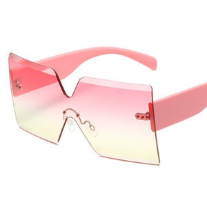 oversized square rimless sunglasses women brand designer flat top big sun glasses female one piece travel gafa de sol