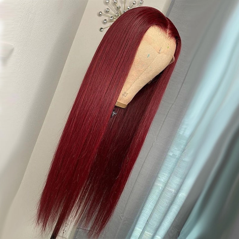 99j burgundy long wig straight colored human hair wigs for women dark red lace part wig pre plucked remy hair