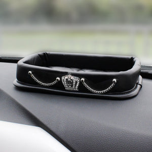 cool car decor -  universal leather car steering wheel cover bling rhinestone crystal car interior with crystal crown accessories black storage box