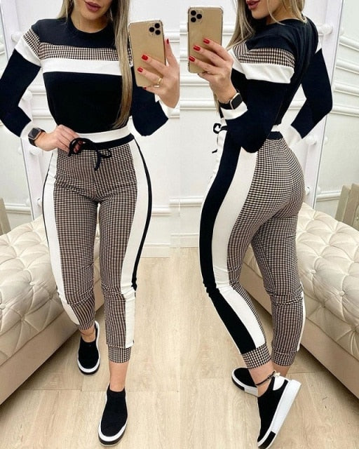 colorblock crop top & high waist pants & hooded coat set casual women 3 piece set outfits sleeve style clothing length collar