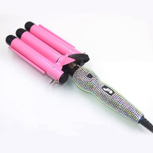 professional rhinestone bling 3 barrel hair crimp crimper for deep triple waver wand