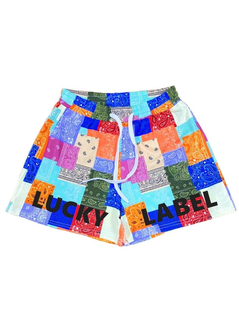 og pretty shorts - bandana women fashion print shorts summer beach loose drawstring waist shorts casual midi waist patchwork short pants