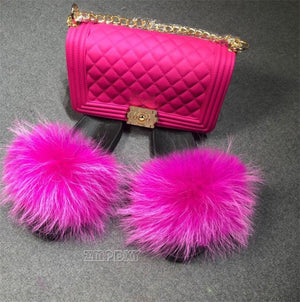 "fureal!" - bag and slide - matching shoe set - pink/red