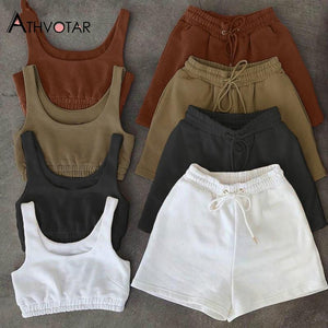 set the vibe - two piece jogger set women sport blouses vest sleeveless casual shorts fitness breathable tracksuit women