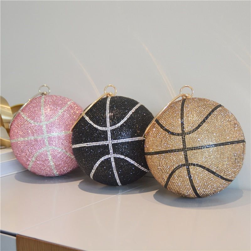 bling ball bag -handbag diamond clutch handbag crystal rhinestone unique bling round bags basketball