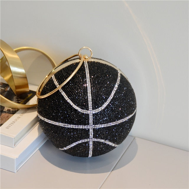 bling ball bag -handbag diamond clutch handbag crystal rhinestone unique bling round bags basketball black / l