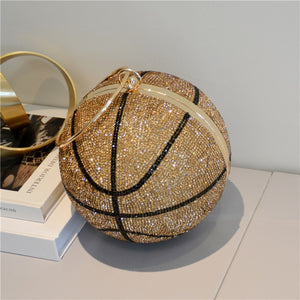 bling ball bag -handbag diamond clutch handbag crystal rhinestone unique bling round bags basketball brown / l