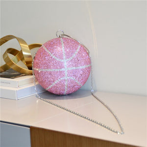 bling ball bag -handbag diamond clutch handbag crystal rhinestone unique bling round bags basketball pink / l