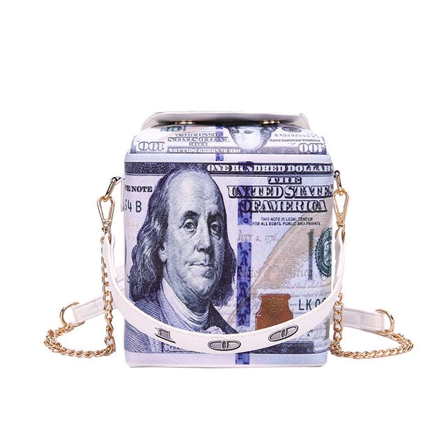 ch-ching! - luxury money bag - chinese takeout purse - shoulder/chains blue