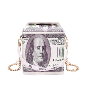 ch-ching! - luxury money bag - chinese takeout purse - shoulder/chains gray