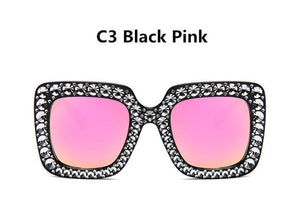 shining no diamond sunglasses women brand design flash square shades female mirror sun glasses oculos lunette bling rhinestone c3black pink