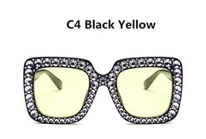 shining no diamond sunglasses women brand design flash square shades female mirror sun glasses oculos lunette bling rhinestone c4black yellow