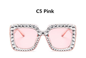 shining no diamond sunglasses women brand design flash square shades female mirror sun glasses oculos lunette bling rhinestone c5 pink