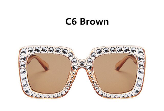 shining no diamond sunglasses women brand design flash square shades female mirror sun glasses oculos lunette bling rhinestone c6 brown