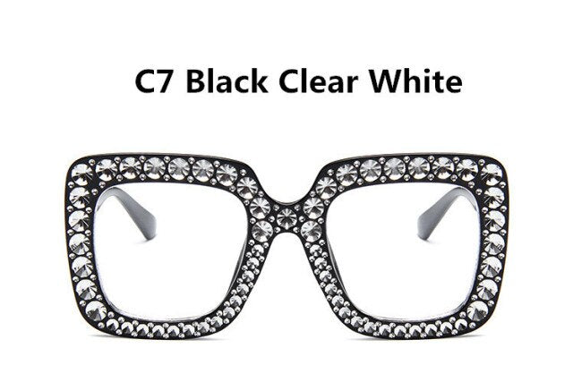 shining no diamond sunglasses women brand design flash square shades female mirror sun glasses oculos lunette bling rhinestone c7black clear white