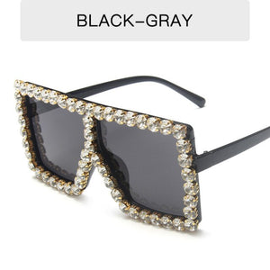 glam shade - luxury diamond square sunglasses women brand size crystal sun glasses ladies 2021 new gradient oculos mirror shades c1  black  gray