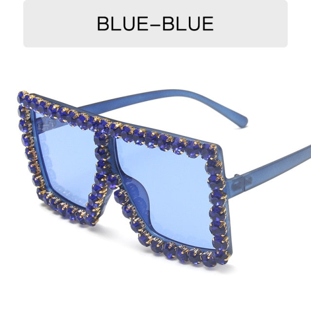 glam shade - luxury diamond square sunglasses women brand size crystal sun glasses ladies 2021 new gradient oculos mirror shades c2  deep  blue