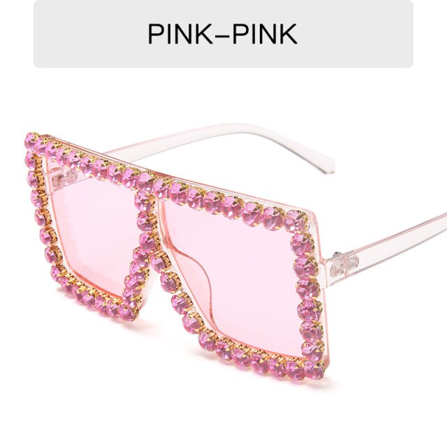 glam shade - luxury diamond square sunglasses women brand size crystal sun glasses ladies 2021 new gradient oculos mirror shades c8 pink pink