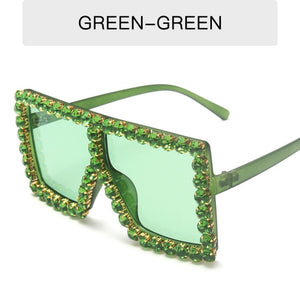 glam shade - luxury diamond square sunglasses women brand size crystal sun glasses ladies 2021 new gradient oculos mirror shades c11 green