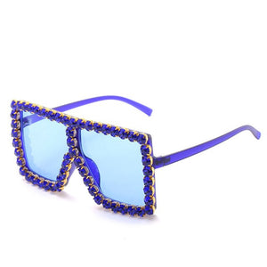 big bling frames - oversized sunglasses women 2021 luxury rhinestone square sun glasses bling eyeglasses fashion shades blue blue / gold