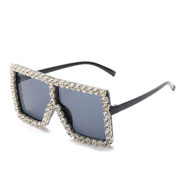 big bling frames - oversized sunglasses women 2021 luxury rhinestone square sun glasses bling eyeglasses fashion shades black white / gold