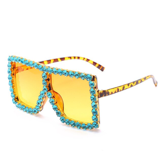 big bling frames - oversized sunglasses women 2021 luxury rhinestone square sun glasses bling eyeglasses fashion shades leopard green / gold