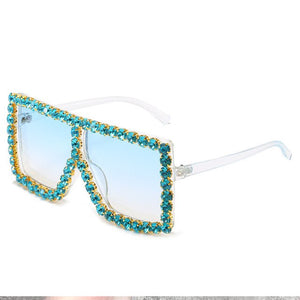 big bling frames - oversized sunglasses women 2021 luxury rhinestone square sun glasses bling eyeglasses fashion shades light blue / gold