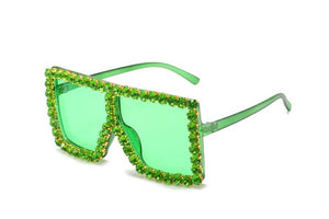 big bling frames - oversized sunglasses women 2021 luxury rhinestone square sun glasses bling eyeglasses fashion shades green green / gold