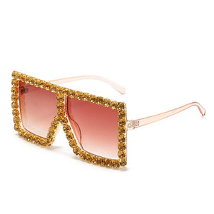 big bling frames - oversized sunglasses women 2021 luxury rhinestone square sun glasses bling eyeglasses fashion shades champagne tea / gold