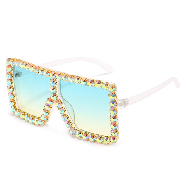 big bling frames - oversized sunglasses women 2021 luxury rhinestone square sun glasses bling eyeglasses fashion shades clear mixcolor / gold