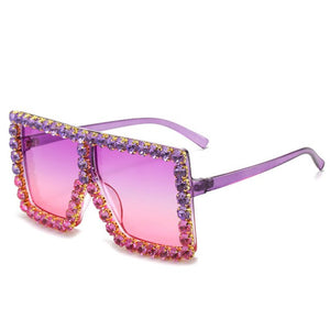 big bling frames - oversized sunglasses women 2021 luxury rhinestone square sun glasses bling eyeglasses fashion shades purple pink / gold