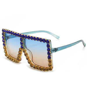 big bling frames - oversized sunglasses women 2021 luxury rhinestone square sun glasses bling eyeglasses fashion shades blue yellow / gold